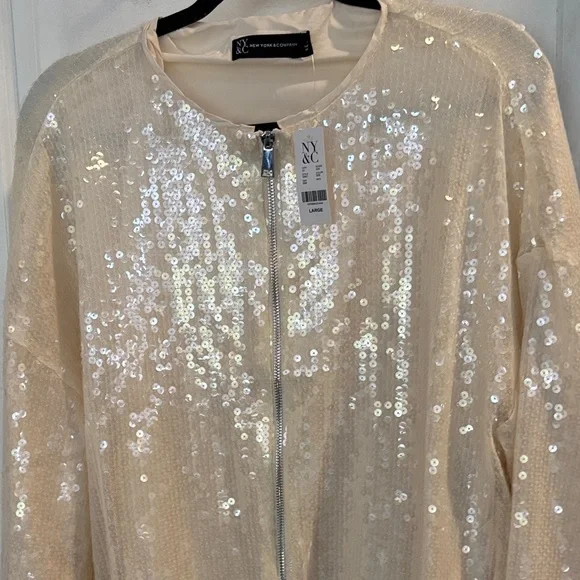 NY & Co. Sequin Bomber Jacket in Cream - Picture 4 of 4